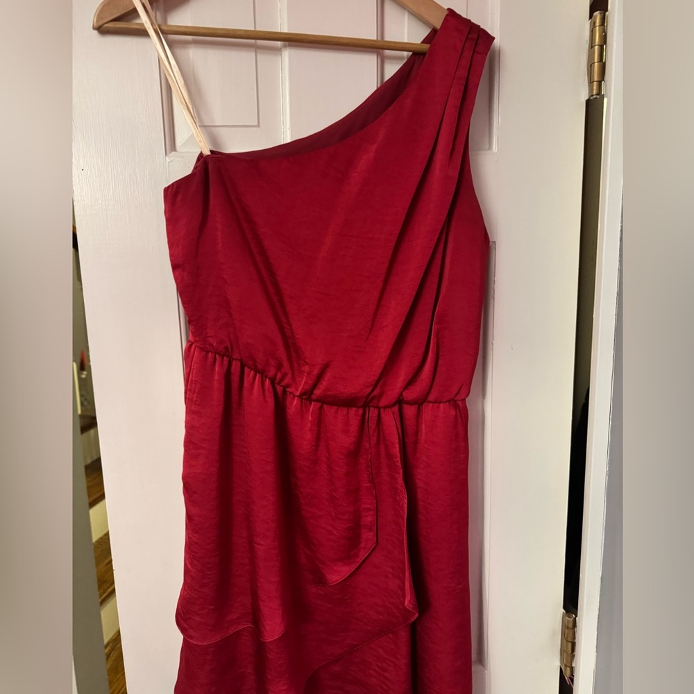 Bcbgeneration One Shoulder Raspberry Red Satin Dr… - image 2
